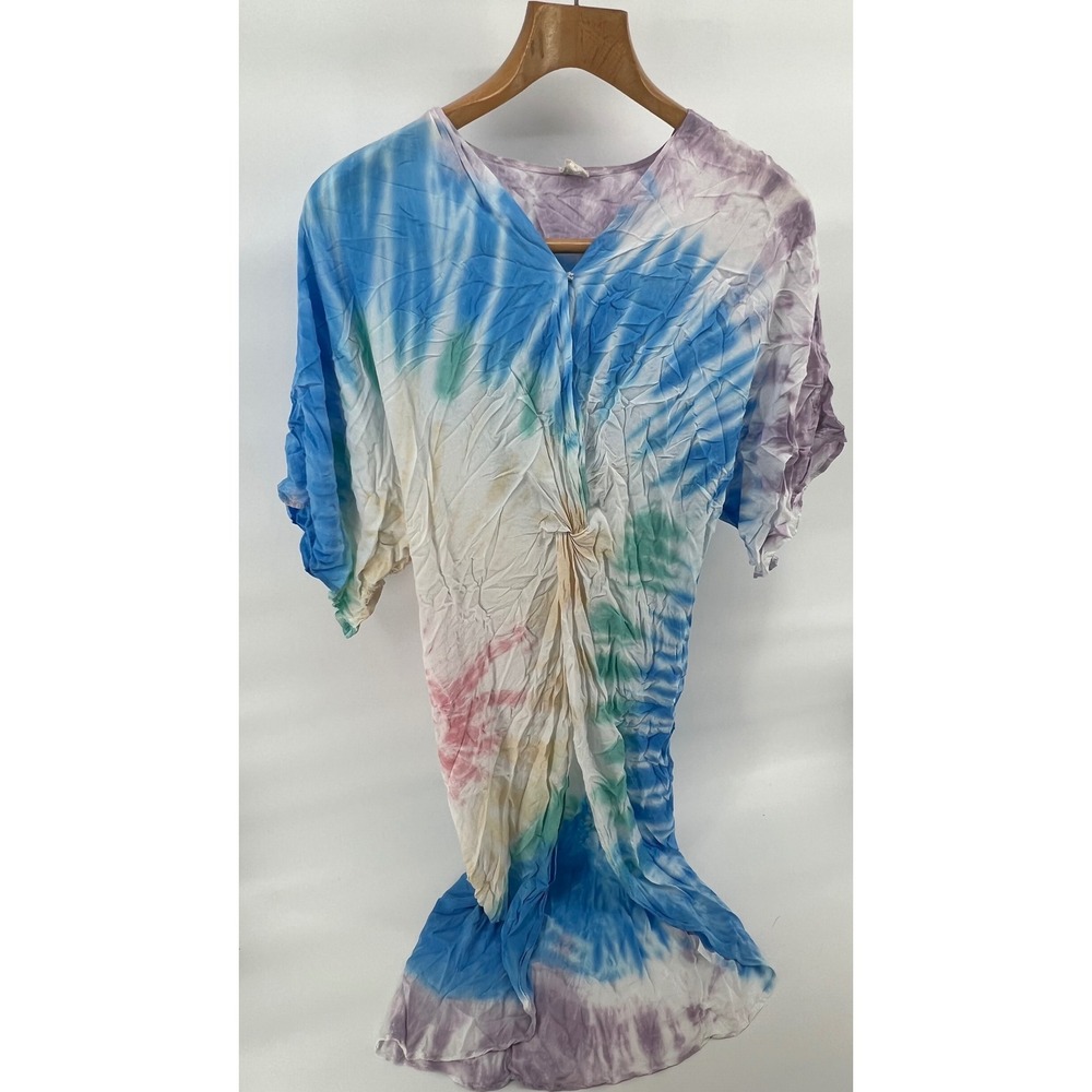 Surf Gypsy Tie‎ Dye Maxi Dress V Neck Boho Beach Cover Up Vacation M